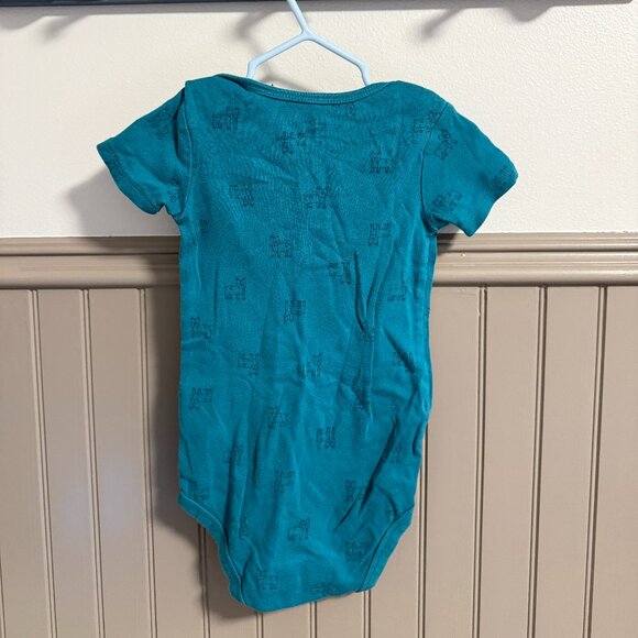 Carter's Short Sleeve Onesie | 24M | Blue/Green with French Bulldog Print - Picture 2 of 2